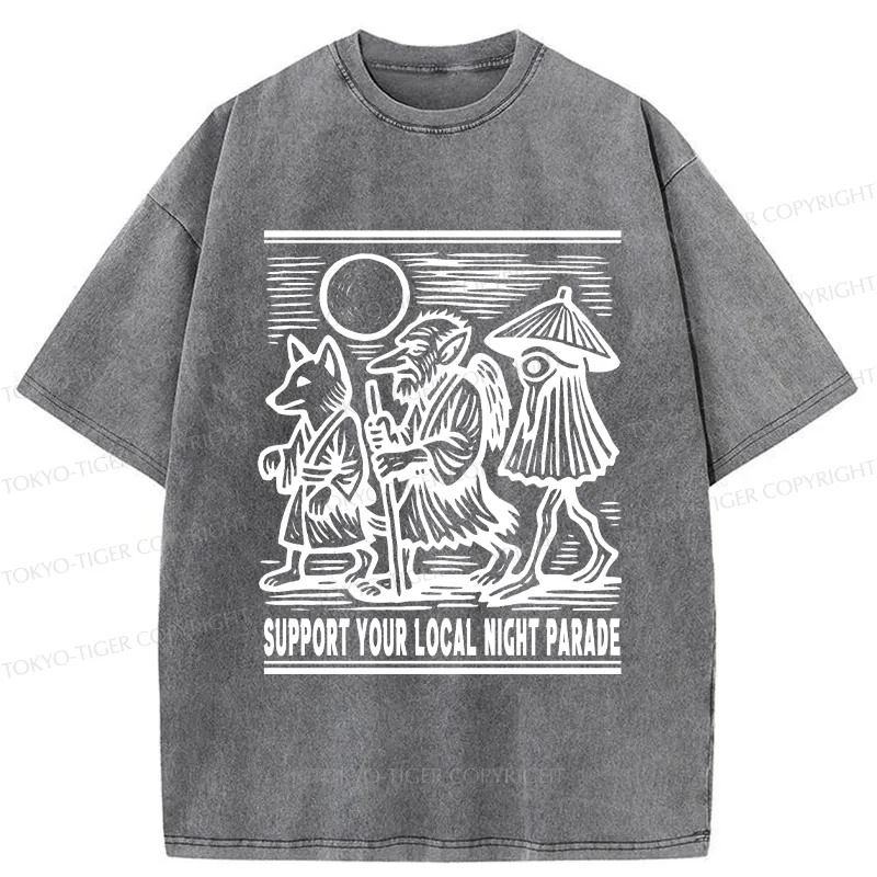 Tokyo-Tiger Support Your Local Night Parade Washed T-Shirt
