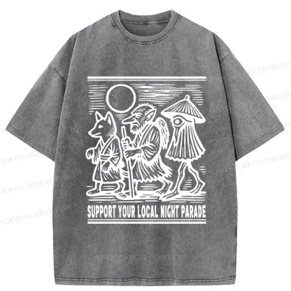 Tokyo-Tiger Support Your Local Night Parade Washed T-Shirt
