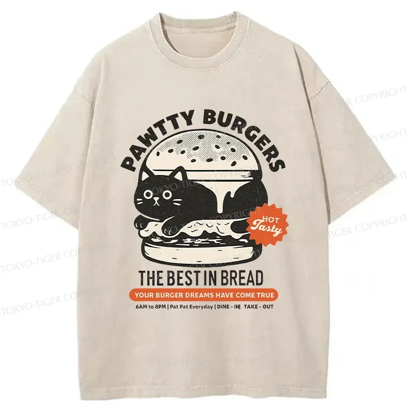 Tokyo-Tiger Cat Burger Washed T-Shirt