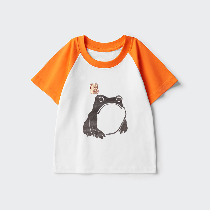 Tokyo-Tiger Matsumoto Hoji Woodblock Print Frog Kids Raglan T-shirt