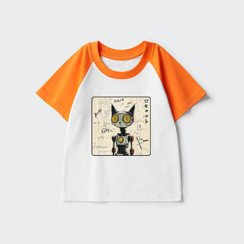 Tokyo-Tiger Robot Cat Kids Raglan T-shirt