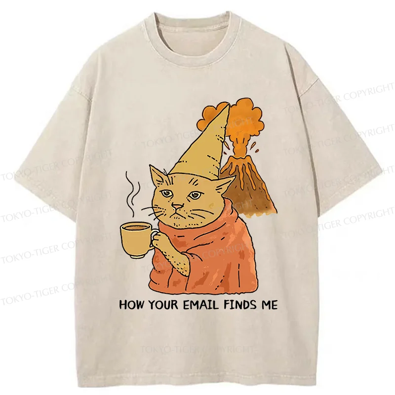 Tokyo-Tiger Funny Orange Cat Washed T-Shirt