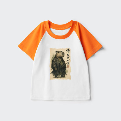 Tokyo-Tiger Capybara Samurai Kids Raglan T-shirt