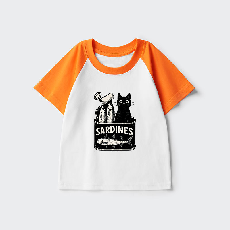 Tokyo-Tiger Cat And Canned Fish Kids Raglan T-shirt