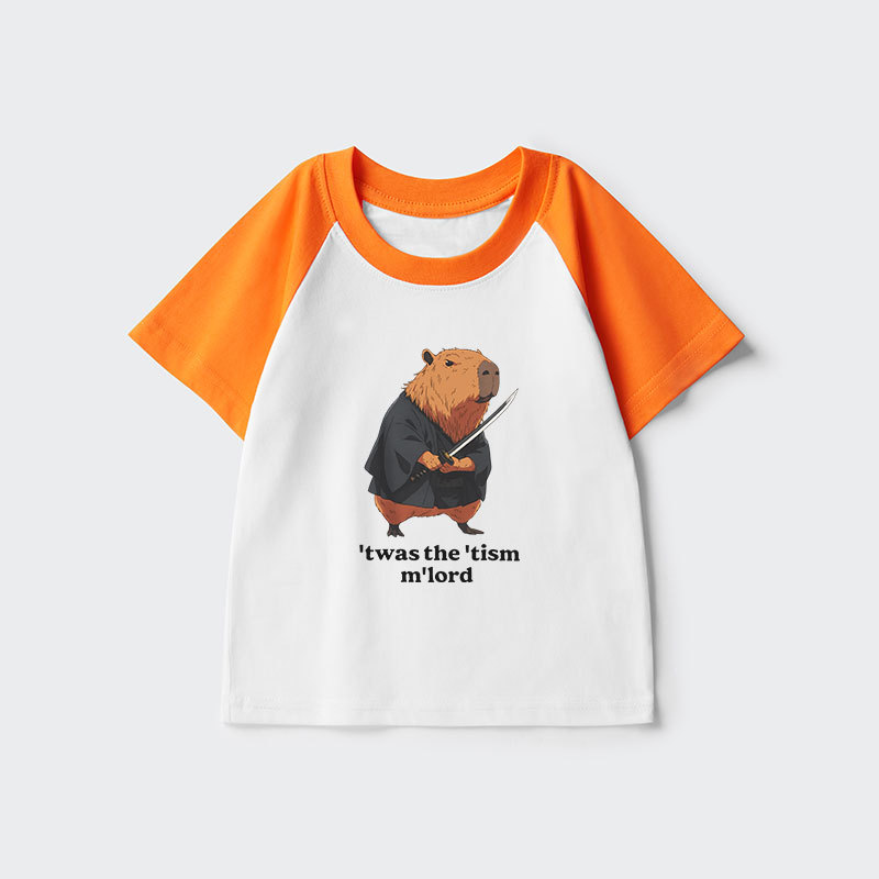 Tokyo-Tiger Focused Samurai Capybara Kids Raglan T-shirt