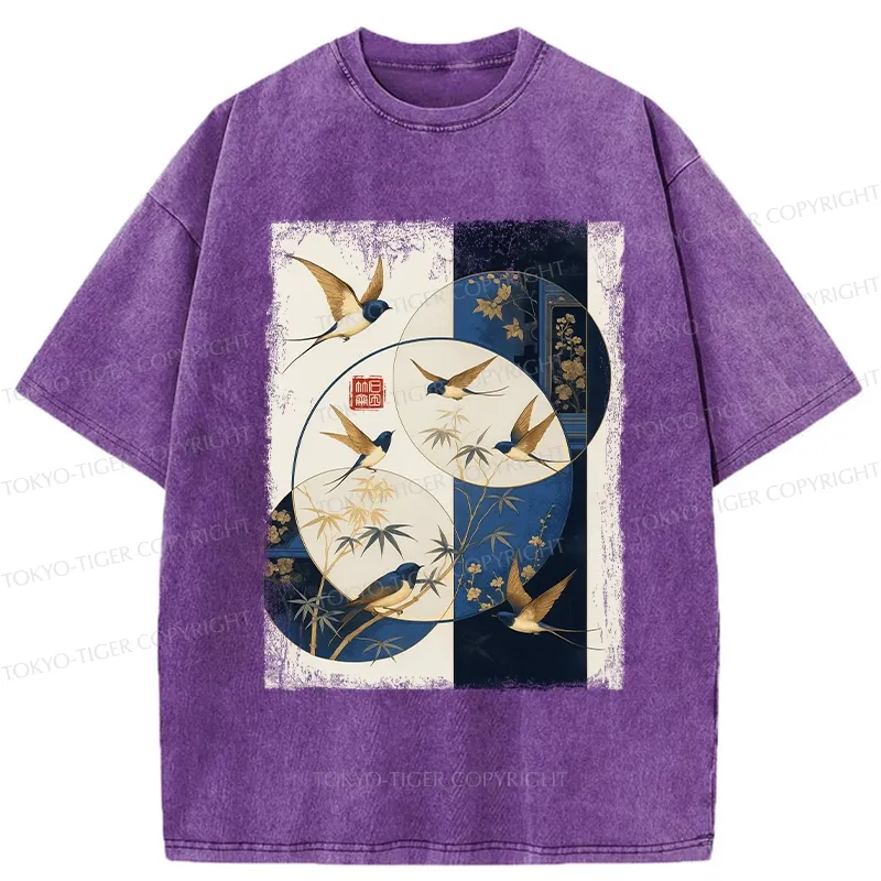 Tokyo-Tiger Swallows Among The Bamboo Washed T-Shirt