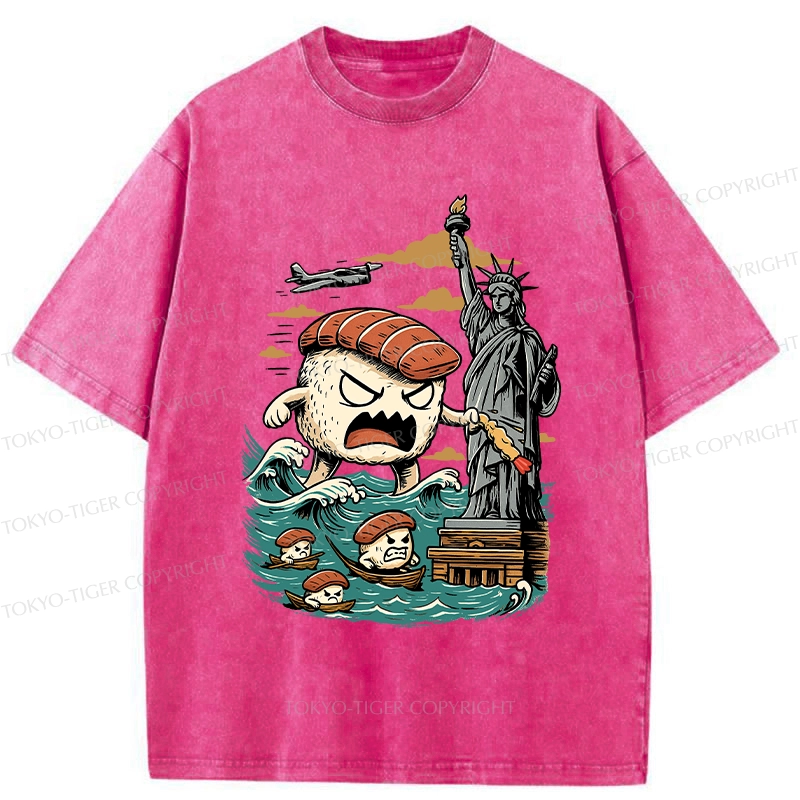 Tokyo-Tiger Japanese Sushi Monster Washed T-Shirt