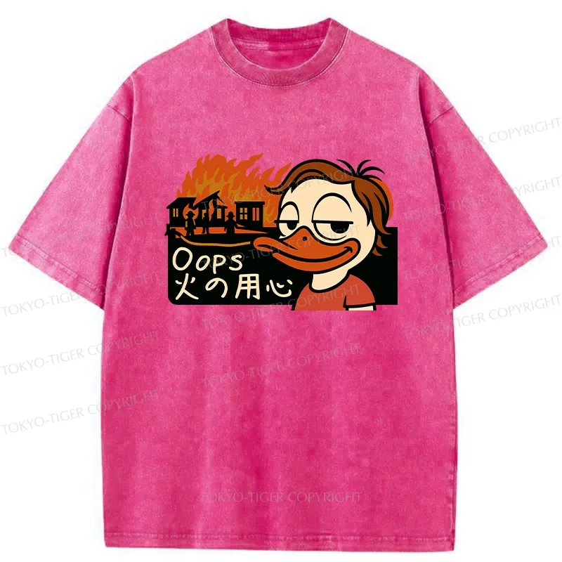 Tokyo-Tiger Oops Fire Safety Funny Washed T-Shirt