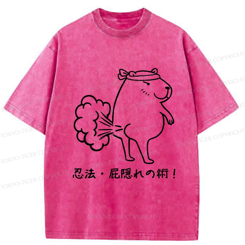 Tokyo-Tiger Funny Ninjutsu: Fart Hiding Technique Washed T-Shirt