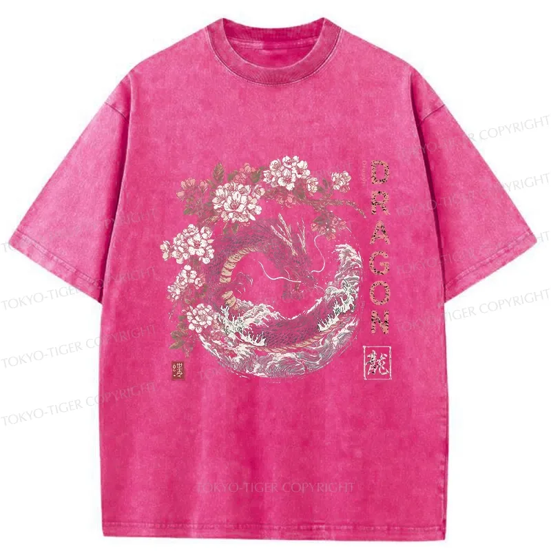 Tokyo-Tiger The Sakura Dragon Meets Wave Washed T-Shirt