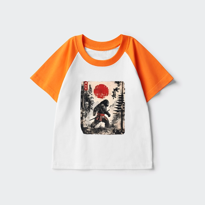 Tokyo-Tiger Japanese Samurai Bigfoot Kids Raglan T-shirt