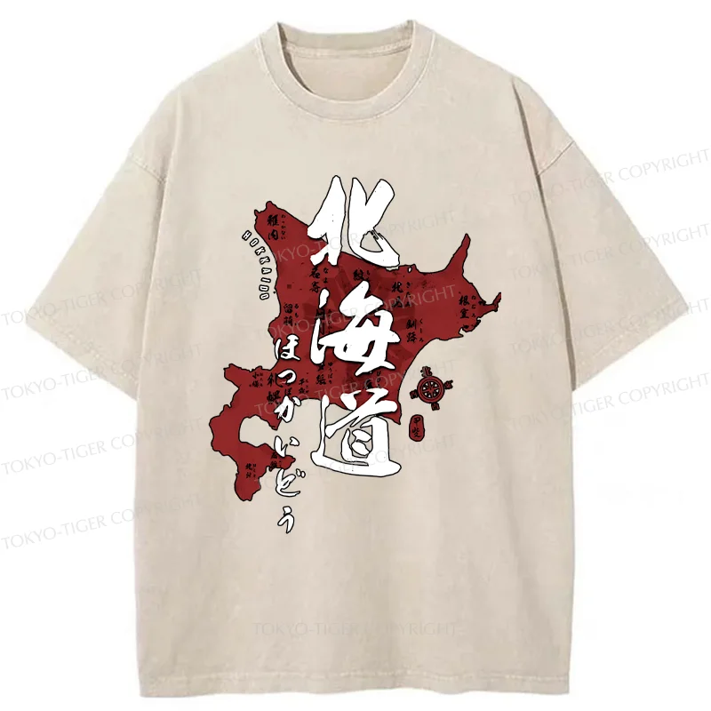 Tokyo-Tiger Map Of Hokkaido Washed T-Shirt