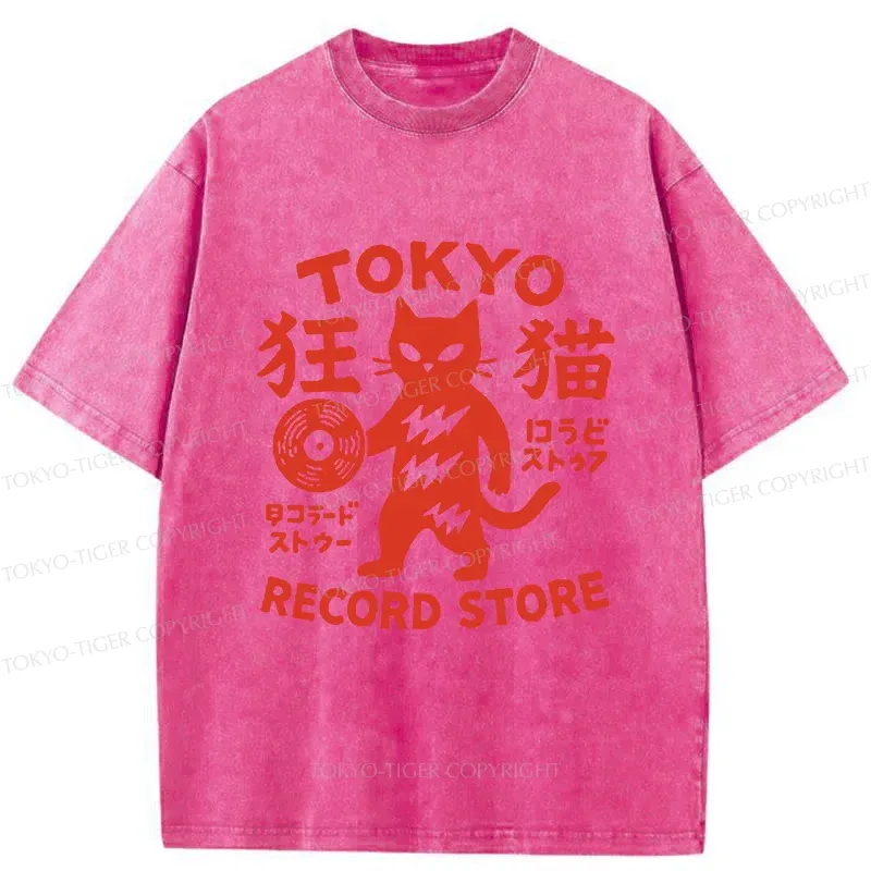 Tokyo-Tiger Japanese DJ Cat Washed T-Shirt