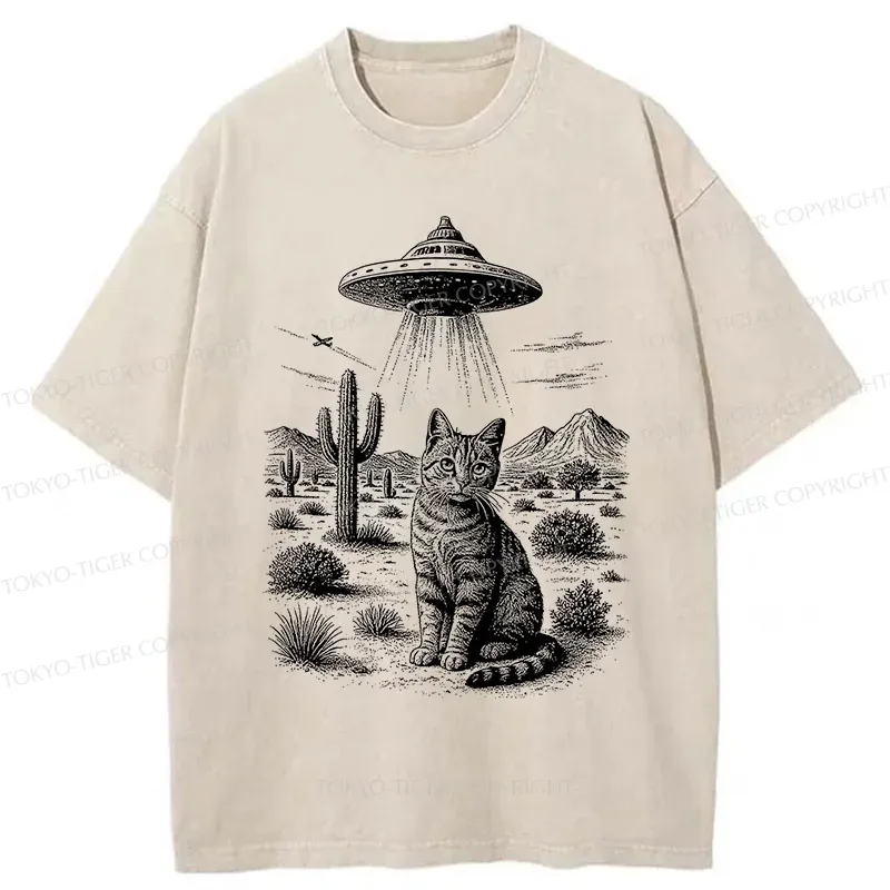 Tokyo-Tiger UFO And Cat Washed T-Shirt
