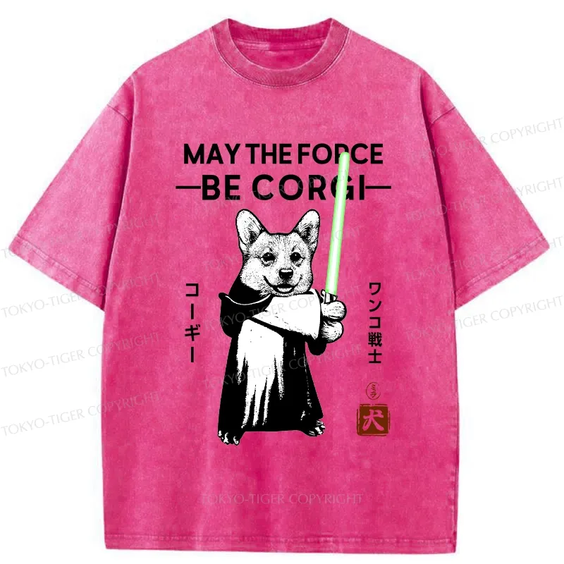 Tokyo-Tiger Funny Corgi Warrior Washed T-Shirt