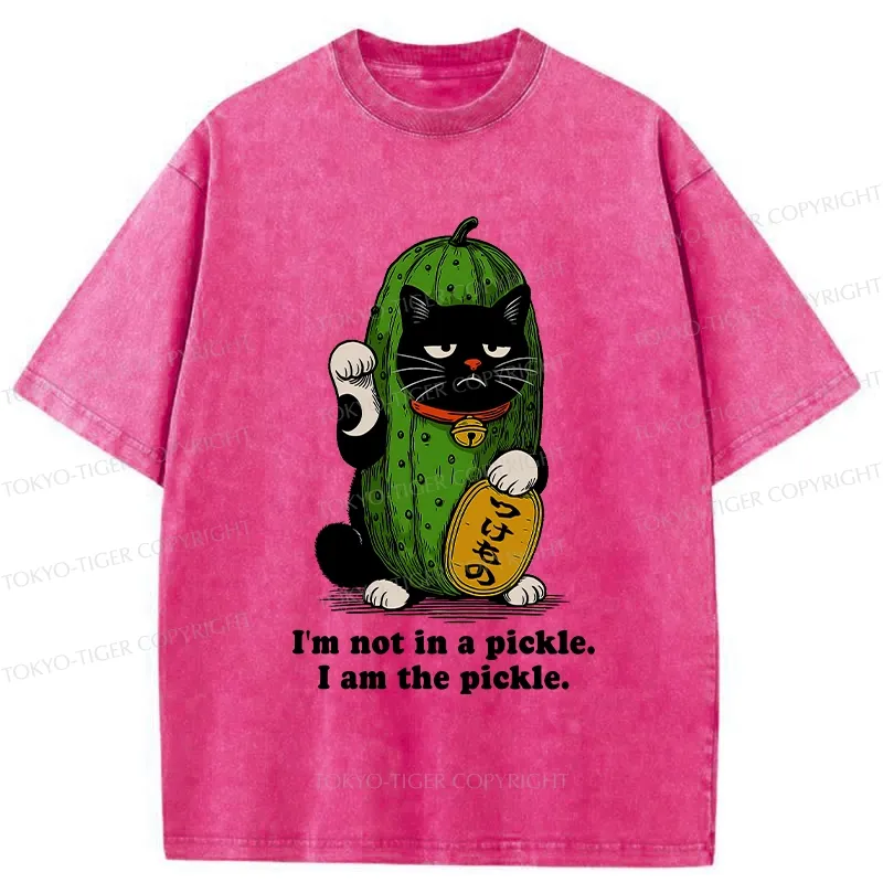 Tokyo-Tiger Funny Pickle Lucky Cat Washed T-Shirt