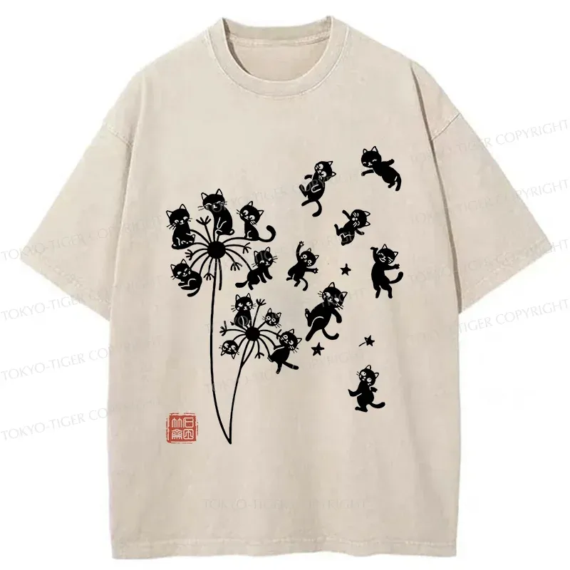 Tokyo-Tiger Dandelion Cat Washed T-Shirt
