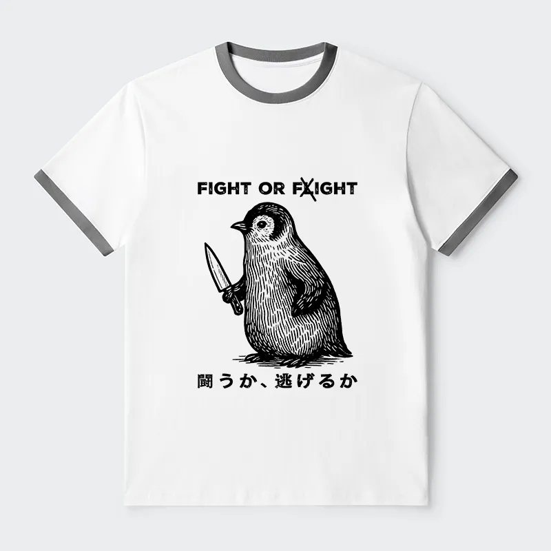 Tokyo-Tiger Funny Fight Or Flight Contrast Trim T-Shirt