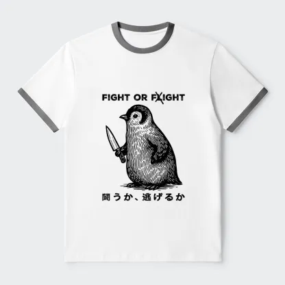 Tokyo-Tiger Funny Fight Or Flight Contrast Trim T-Shirt
