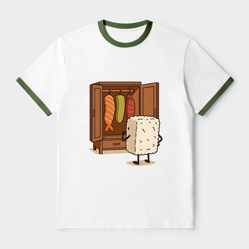 Tokyo-Tiger Sushi Pick Out Clothes Contrast Trim T-Shirt