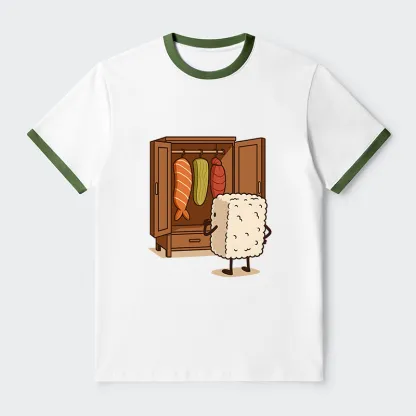 Tokyo-Tiger Sushi Pick Out Clothes Contrast Trim T-Shirt
