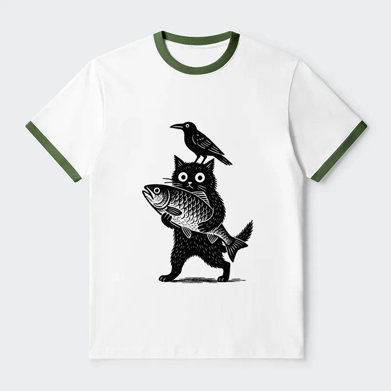 Tokyo-Tiger Black Animals Funny Contrast Trim T-Shirt