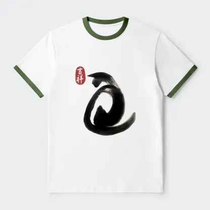 Tokyo-Tiger Vintage Ink Cat Contrast Trim T-Shirt