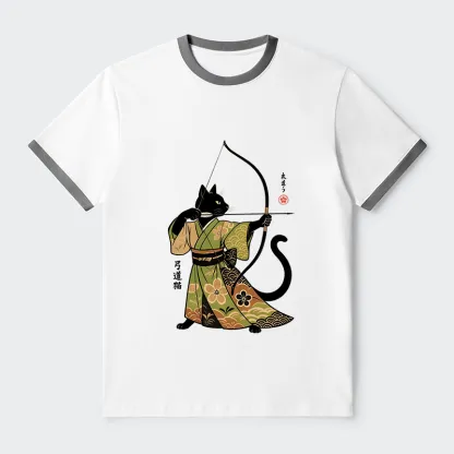 Tokyo-Tiger Japan Cat Archery Contrast Trim T-Shirt