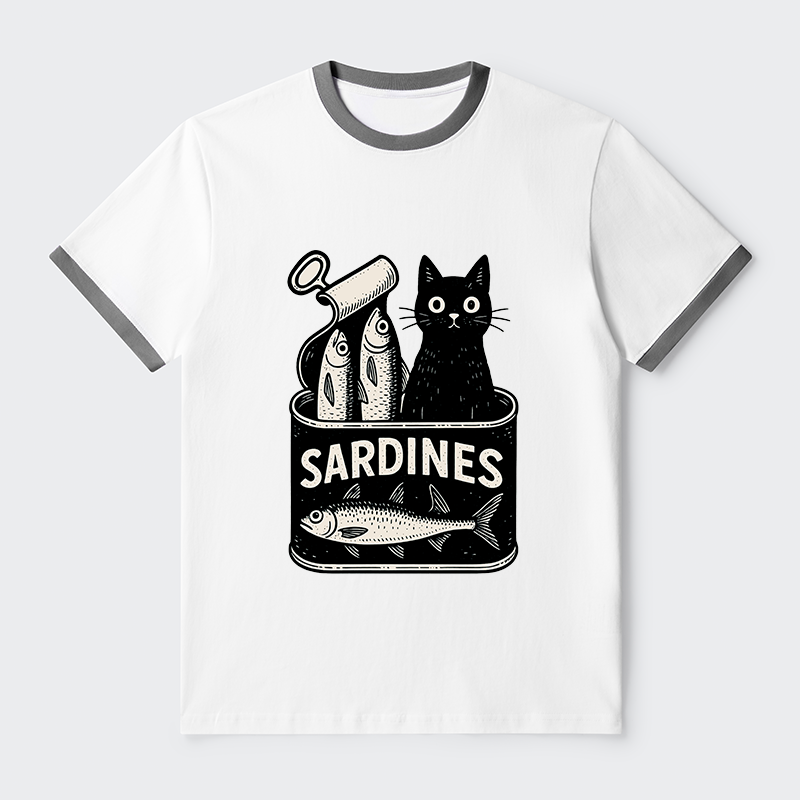 Tokyo-Tiger Cat And Canned Fish Contrast Trim T-Shirt