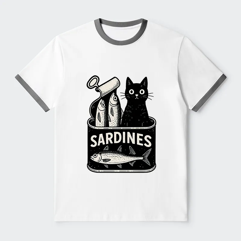 Tokyo-Tiger Cat And Canned Fish Contrast Trim T-Shirt
