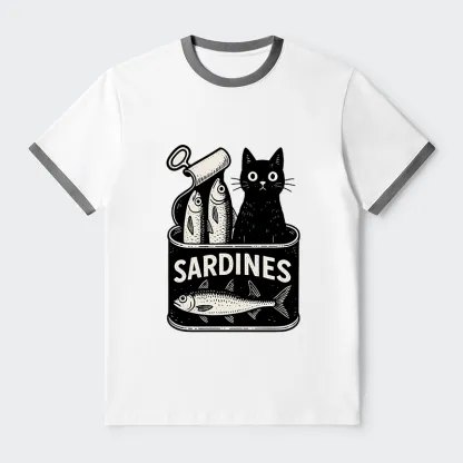 Tokyo-Tiger Cat And Canned Fish Contrast Trim T-Shirt