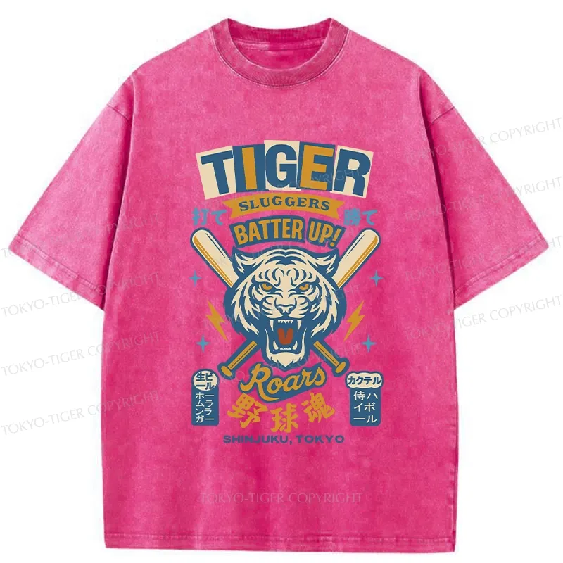 Tokyo-Tiger Retro Tiger Baseball Spirit Washed T-Shirt