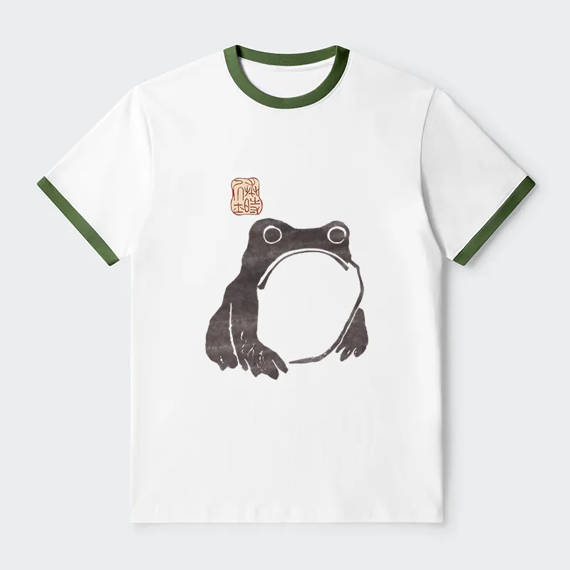 Tokyo-Tiger Matsumoto Hoji Woodblock Print Frog Contrast Trim T-Shirt