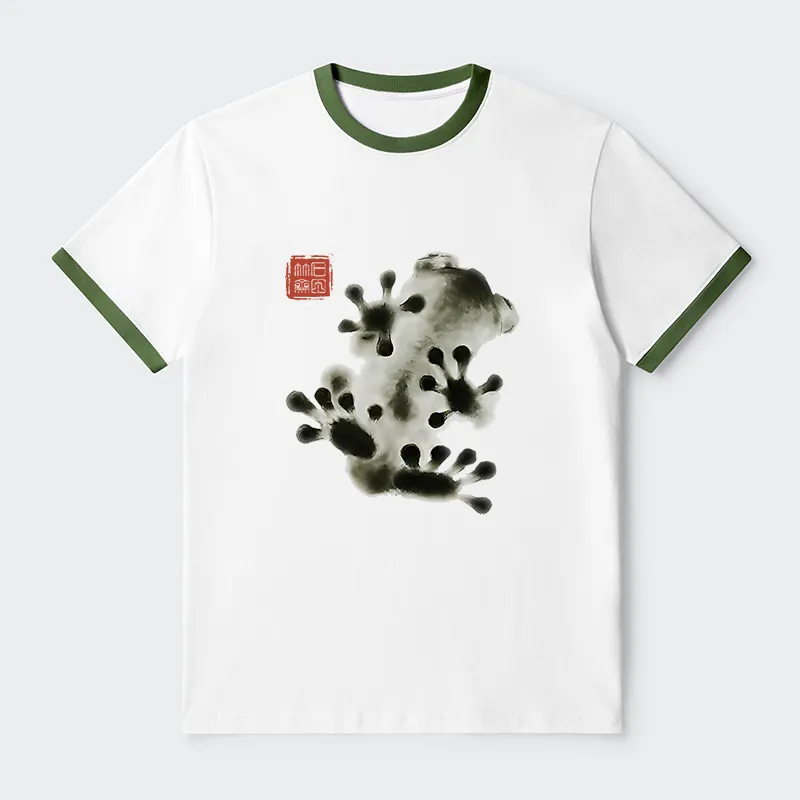 Tokyo-Tiger Ink Painting Frog Contrast Trim T-Shirt