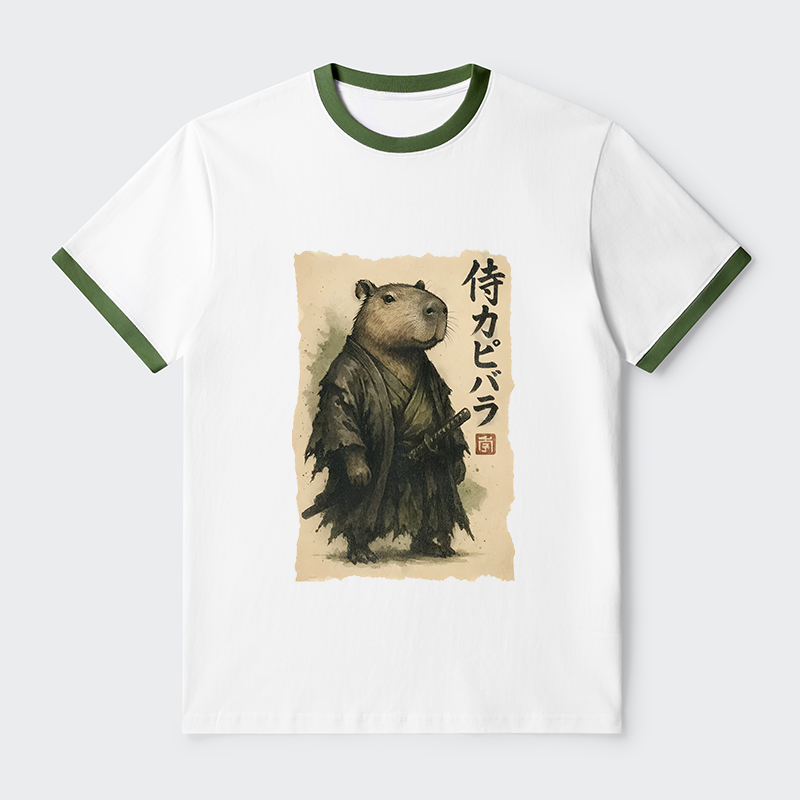 Tokyo-Tiger Capybara Samurai Contrast Trim T-Shirt