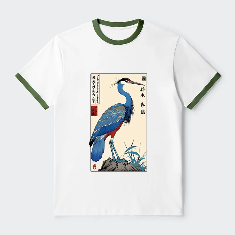 Tokyo-Tiger Colorful Crane Contrast Trim T-Shirt