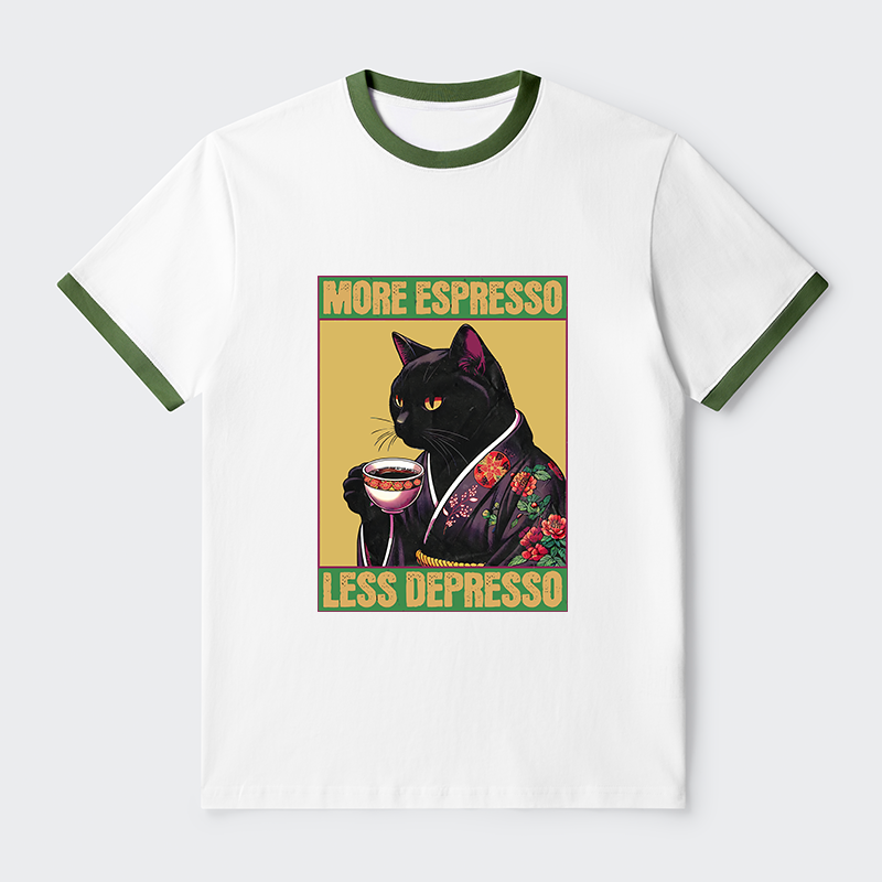 Tokyo-Tiger More Caffeine Less Depression Contrast Trim T-Shirt