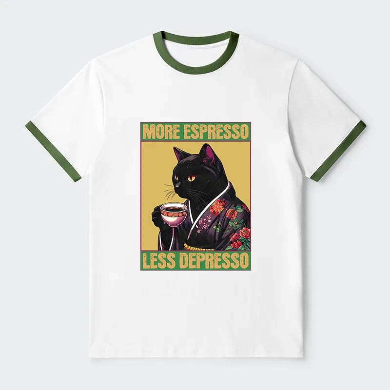 Tokyo-Tiger More Caffeine Less Depression Contrast Trim T-Shirt