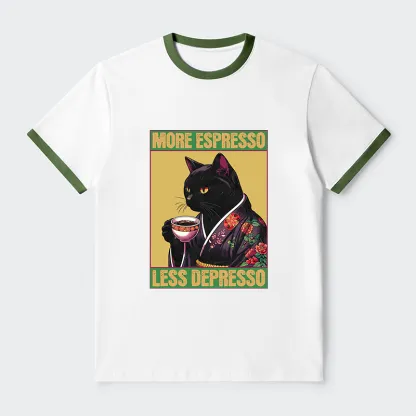 Tokyo-Tiger More Caffeine Less Depression Contrast Trim T-Shirt