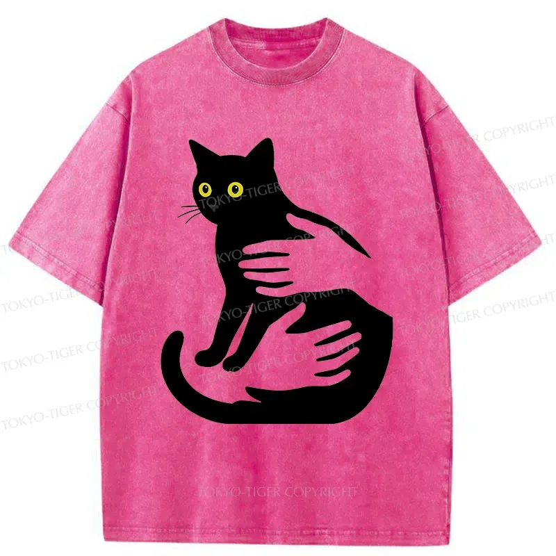 Tokyo-Tiger Hug A Black Cat Washed T-Shirt