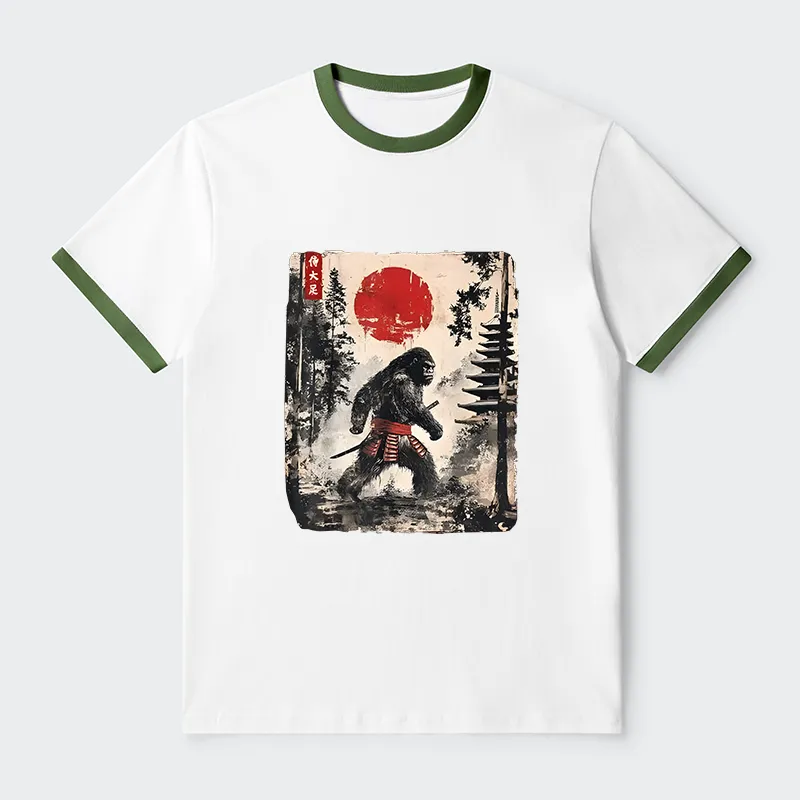 Tokyo-Tiger Japanese Samurai Bigfoot Contrast Trim T-Shirt