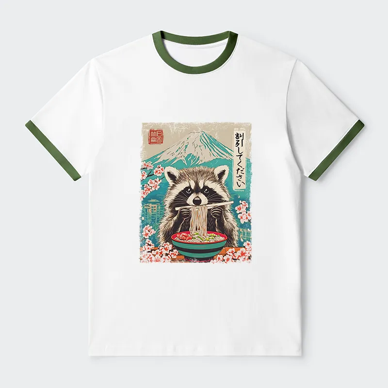 Tokyo-Tiger Please Give Raccoon A Discount Contrast Trim T-Shirt