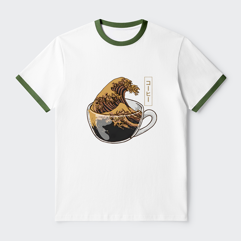 Tokyo-Tiger Coffee Wave Contrast Trim T-Shirt