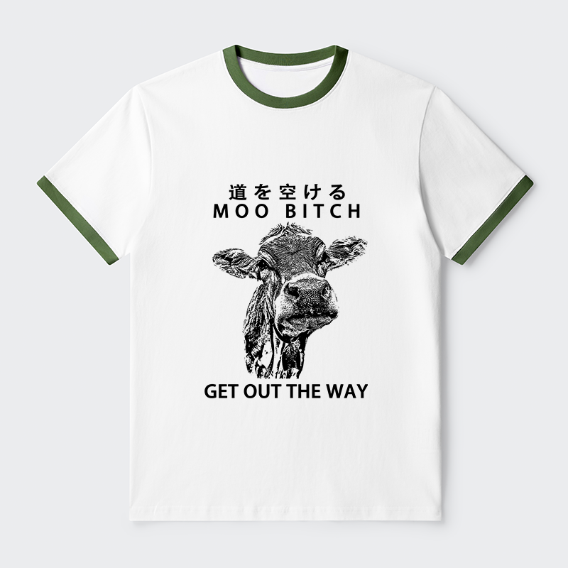 Tokyo-Tiger Funny Cow Contrast Trim T-Shirt