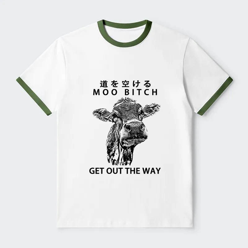 Tokyo-Tiger Funny Cow Contrast Trim T-Shirt