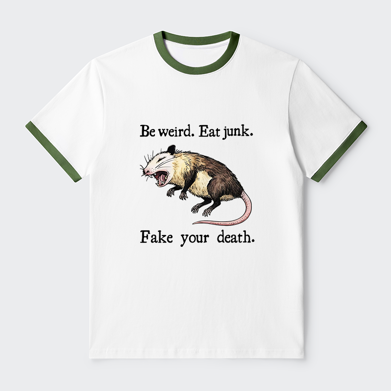 Tokyo-Tiger Possum Playing Dead Funny Contrast Trim T-Shirt