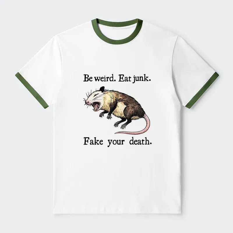 Tokyo-Tiger Possum Playing Dead Funny Contrast Trim T-Shirt