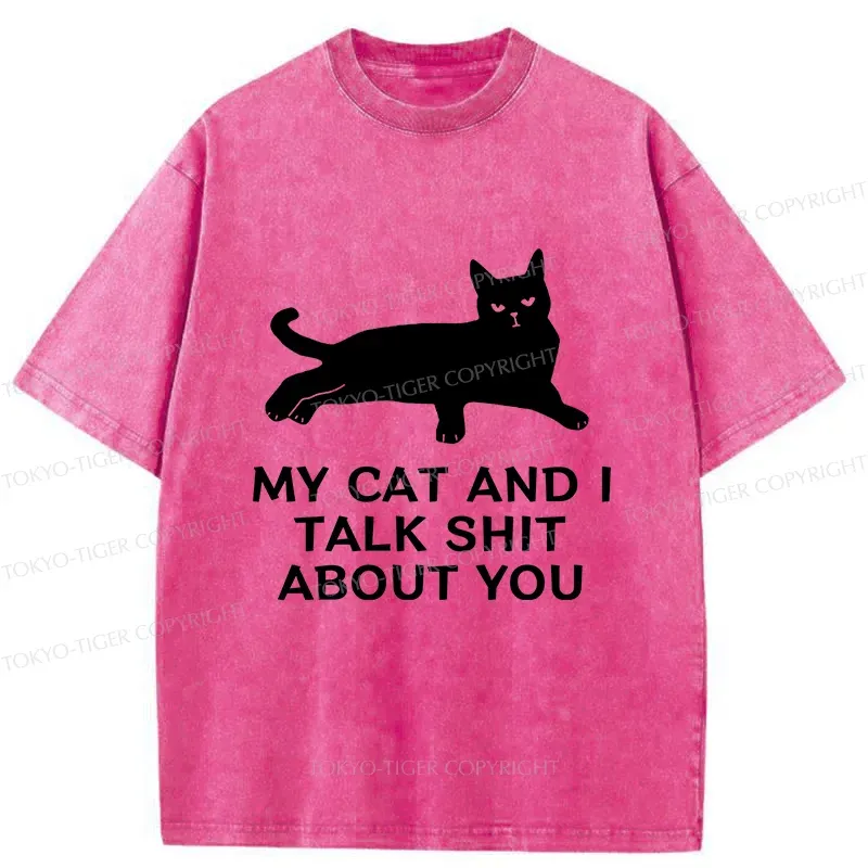 Tokyo-Tiger Gossiping Black Cat Washed T-Shirt