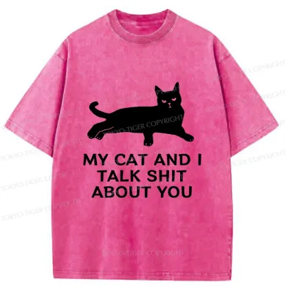 Tokyo-Tiger Gossiping Black Cat Washed T-Shirt