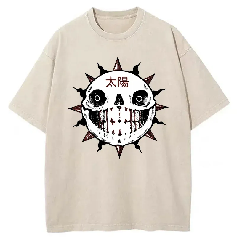 Tokyo-Tiger Horror Sun Skull Washed T-Shirt
